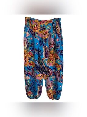 CAM Bright Turquoise Paisley Harem Pants Size L
